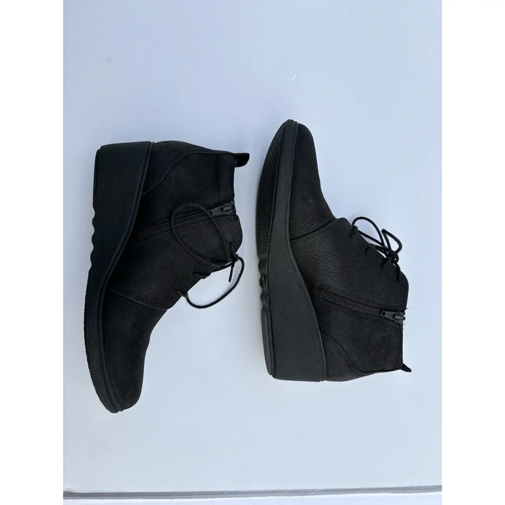 Clarks Unstructured Women's Ankle Booties Black Leather Lace Up Wedge Size 8 M